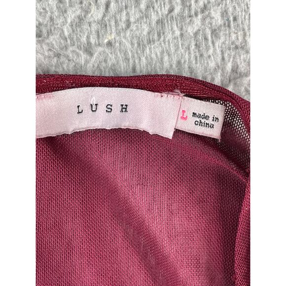 Lush Romper Womens Large Red Velvet Short Long Sleeve Mesh Deep V Fitted - Picture 2 of 8